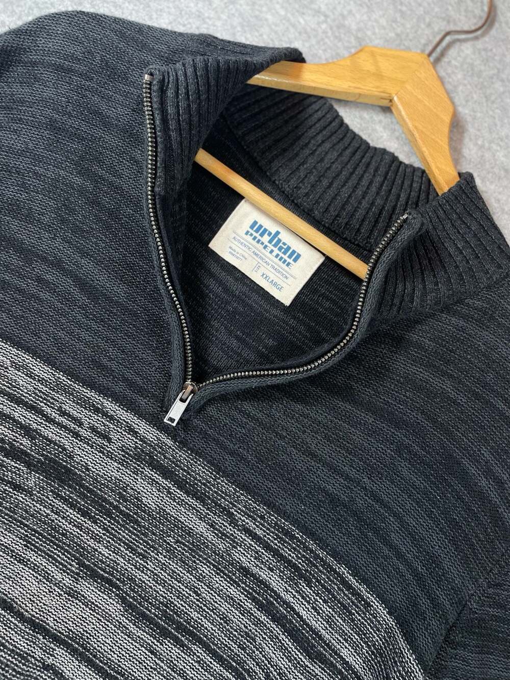 Urban Pipeline Men's XXL Quarter Zip Pullover Sweater Gray Black Ombre